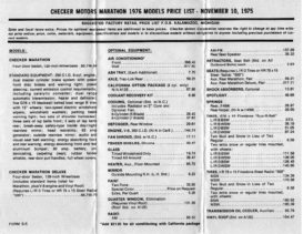 1976 Checker Marathon Price List
