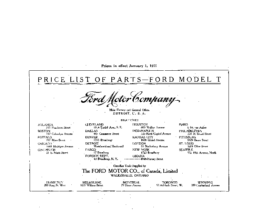 1911 Ford Model T Parts List