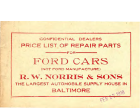1918 R W Morris Ford Parts List