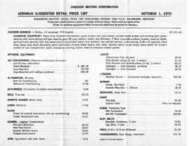 1970 Checker Aerobus Price List