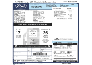 2011 Ford Mustang GT Prem CPE Sticker