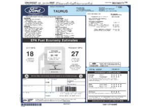 2011 Ford Taurus SEL FWD Sticker