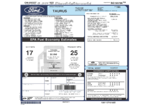 2011 Ford Taurus SHO AWD Sticker