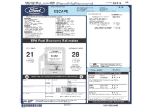 2012 Ford Escape XLT FWD Sticker