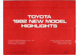 1982 Toyota Corolla Tercel New Model Highlights